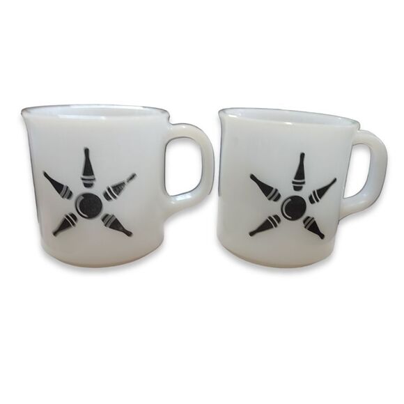 Vintage Fire King Anchor Hawking Milk Glass Bowling Coffee Cup Set Retro - Picture 1 of 12